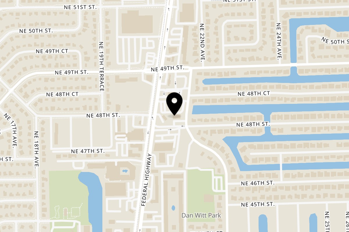 Map showing the location of Addiction Kitchen on 2131 NE 48th St in Lighthouse Point